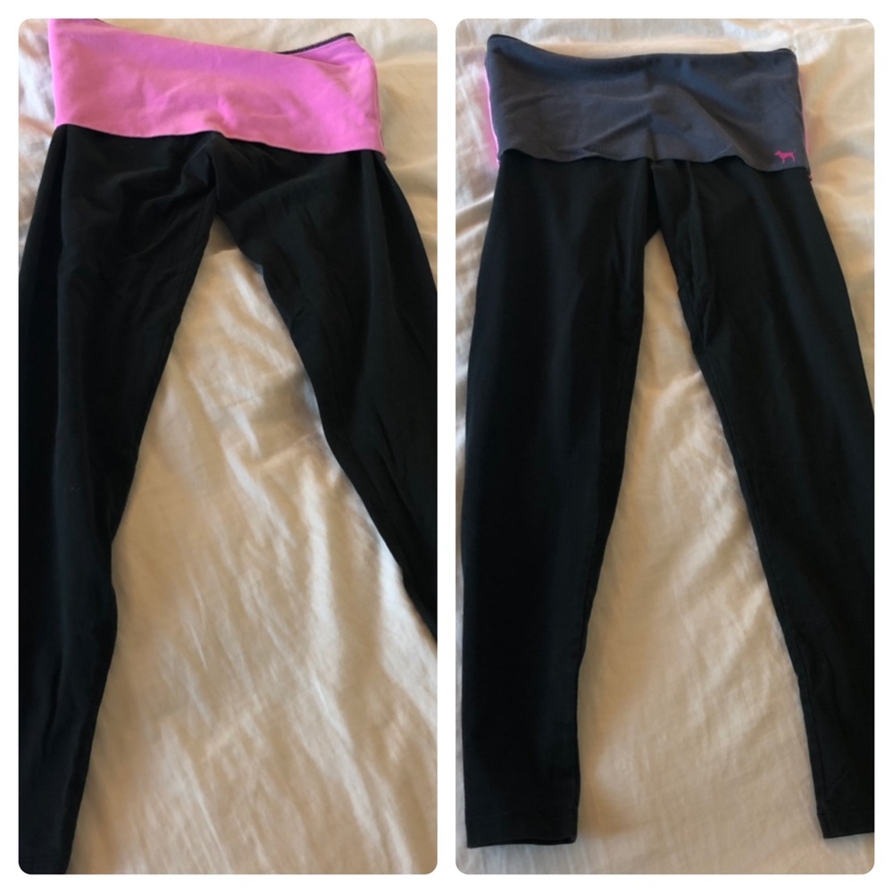 🎁EUC VS Pink Yoga Black Foldover Cropped Leggings